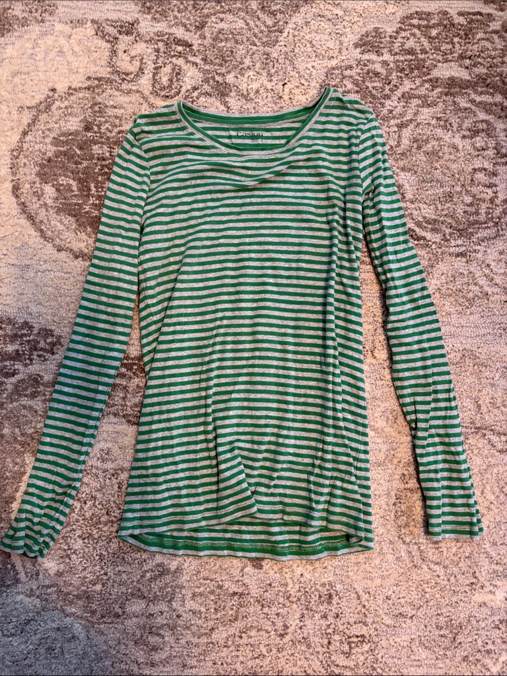 Caslon Green and White Striped Long-Sleeve Scoop Neck Top
